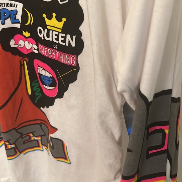 On Fire Melanin Queen Good Vibes Junior White Long Sleeve Half Shirt Size Large - Picture 6 of 7